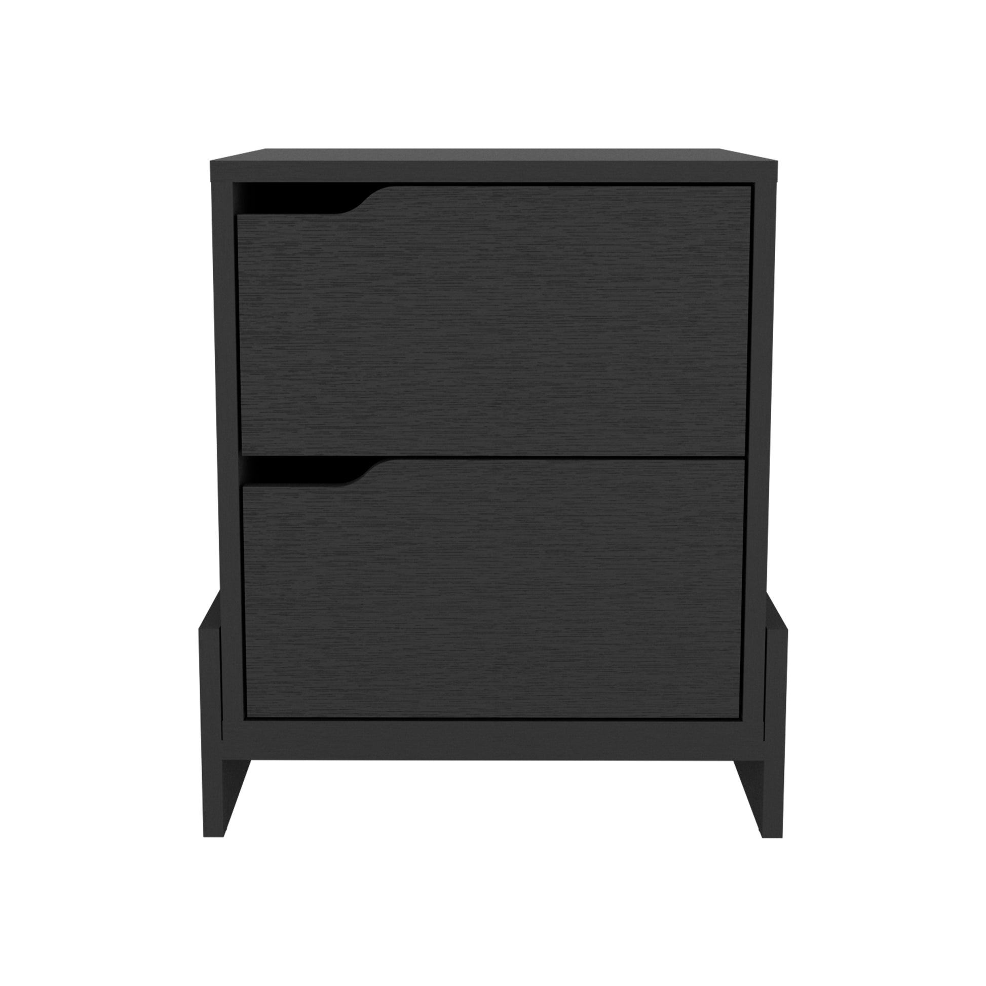 Nightstand Brookland, Bedside Table With Double Drawers And Sturdy Base, Black Wengue Finish Black Particle Board