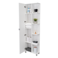 Corner Cabinet Womppi, Five Open Shelves, Single Door, White Finish White Particle Board