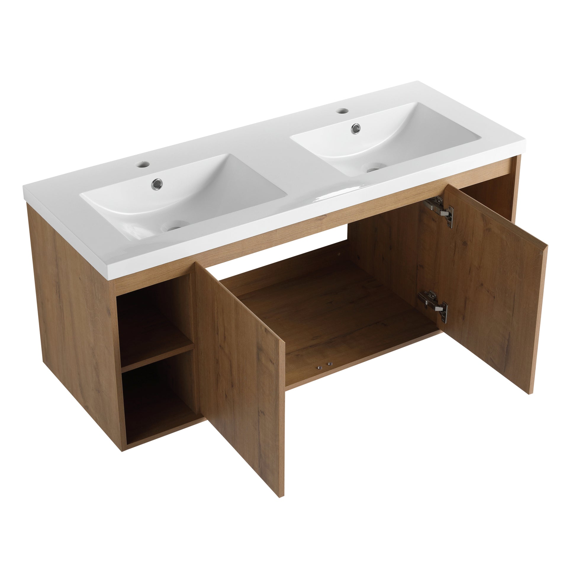 48" Wall Mounted Bathroom Vanity With Double Sink imitative oak-2-bathroom-wall