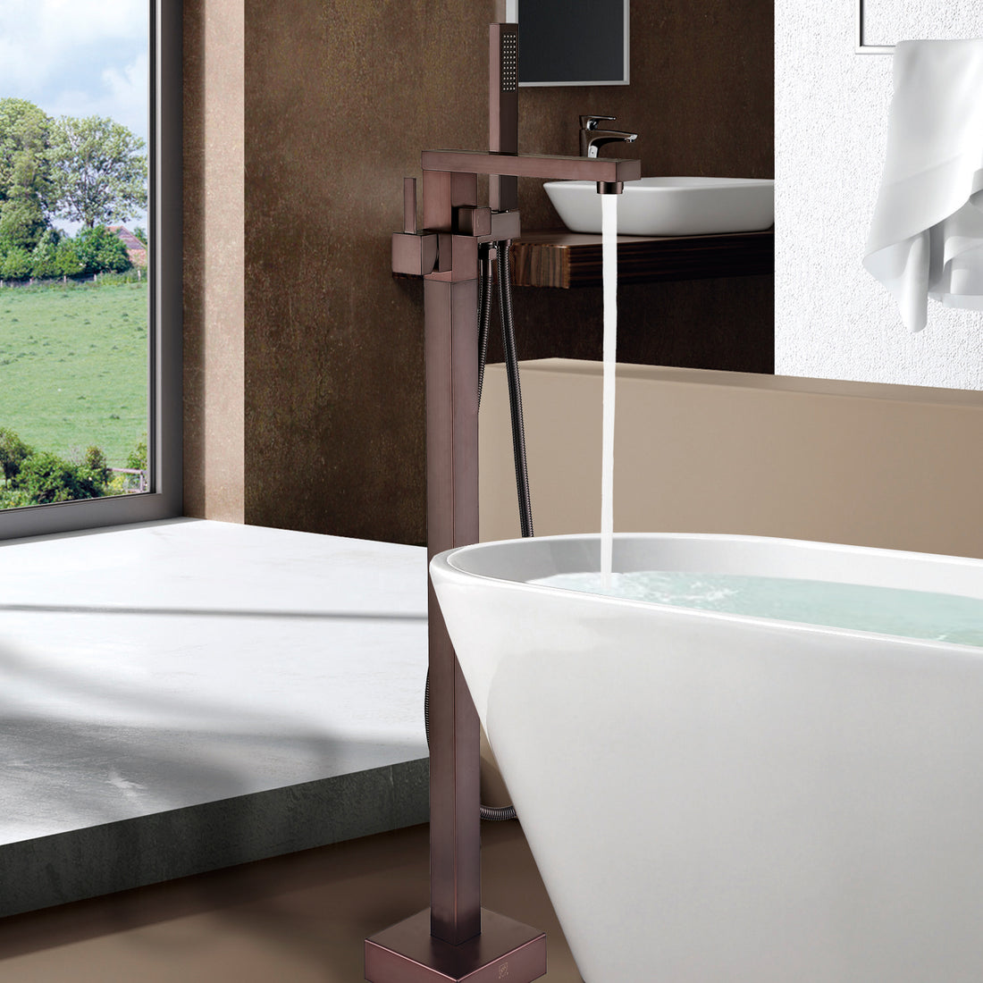 Freestanding Bathtub Faucet With Hand Shower Oil Rubbed Bronze Metal