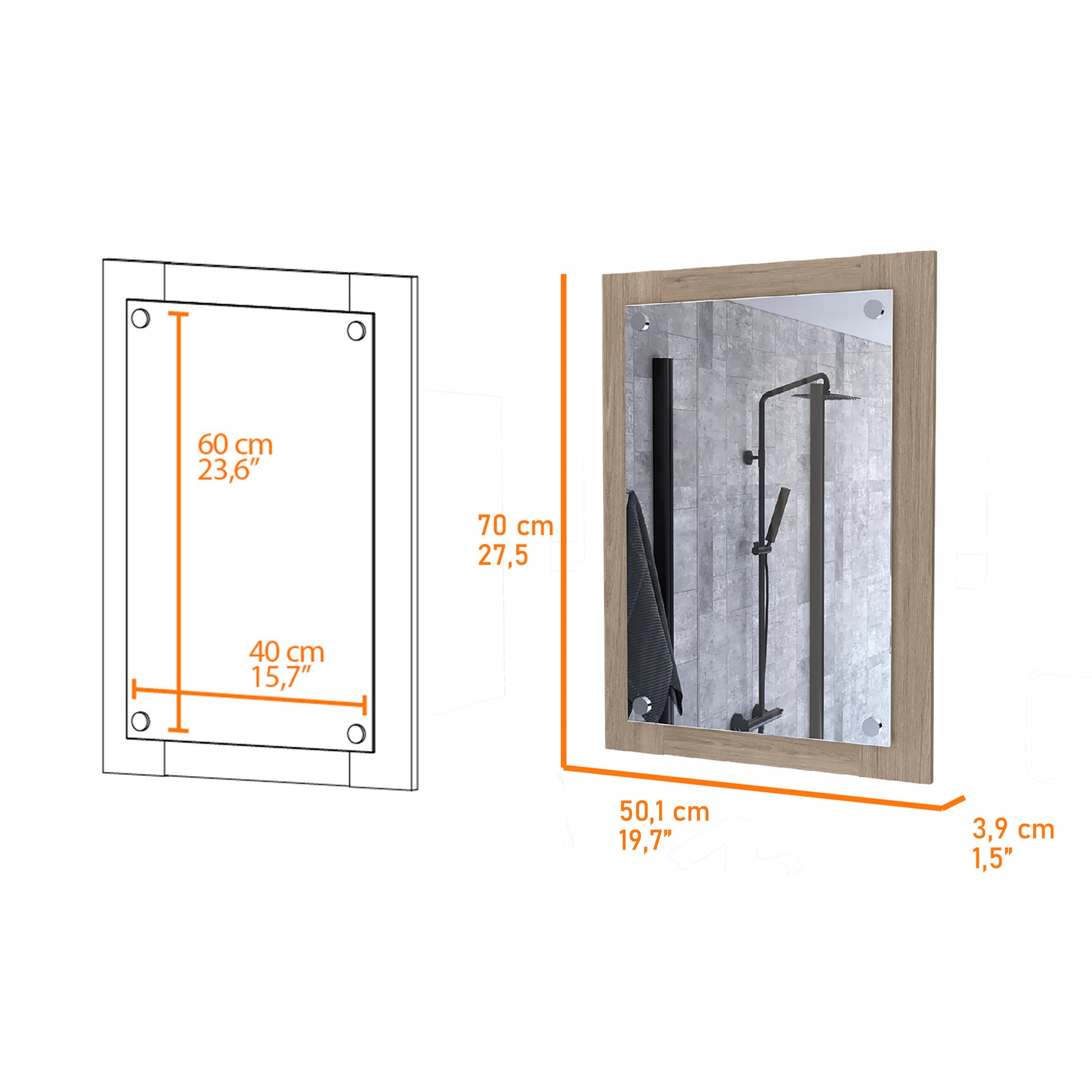 Bathroom Mirror Epic, Frame, Light Pine Finish Beige Particle Board