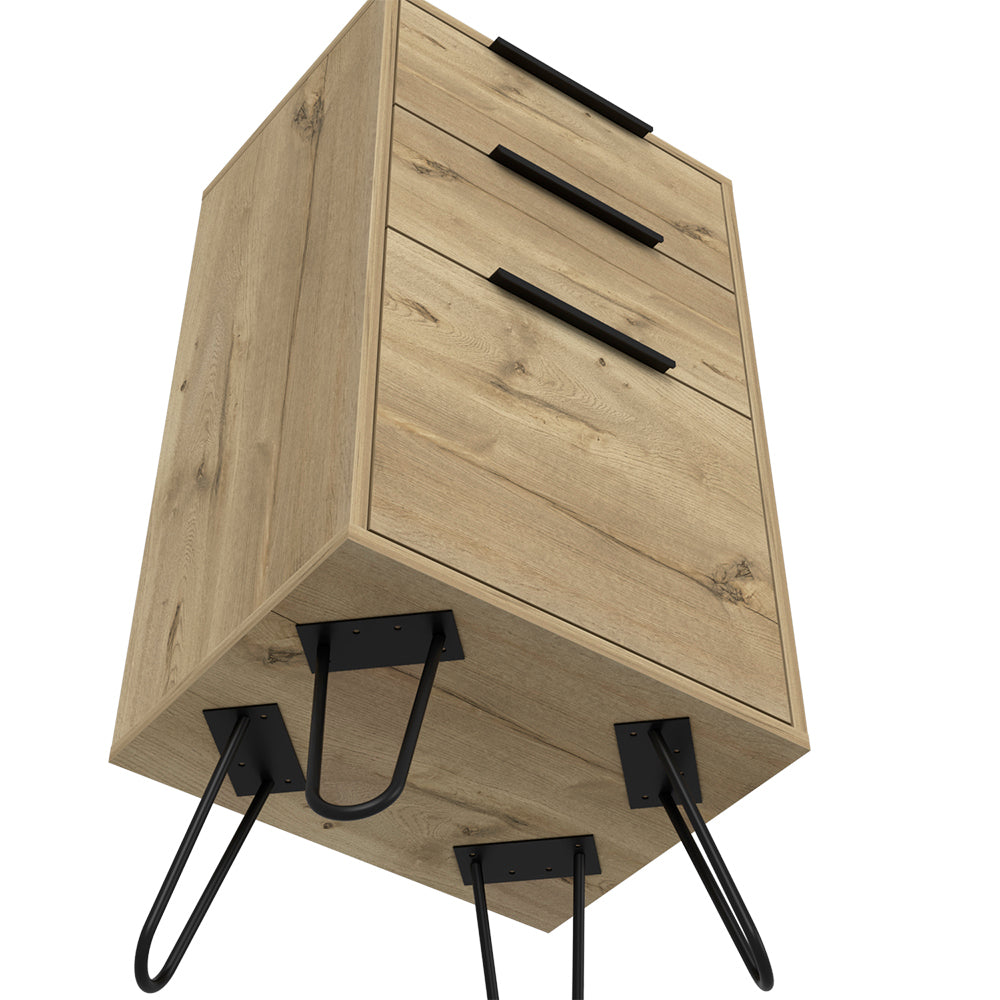 Light Dresser Skyoner, Hairpin Legs, Superior Top,Three Drawers, Light Oak Finish Light Oak Particle Board