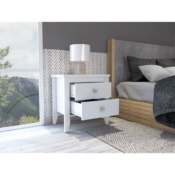 Nightstand More, Two Shelves, Four Legs, White Finish White Particle Board