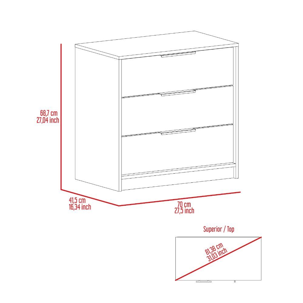 3 Drawers Dresser Maryland, Superior Top, Light Gray Finish Light Gray Particle Board