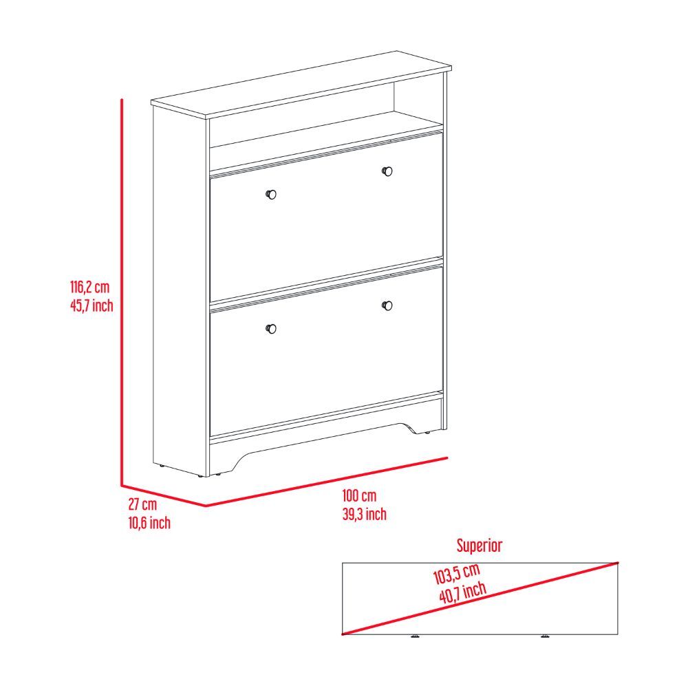 Shoe Rack Dublin, One Open Shelf, Two Extendable Cabinets, Light Oak White Finish Light Oak Particle Board