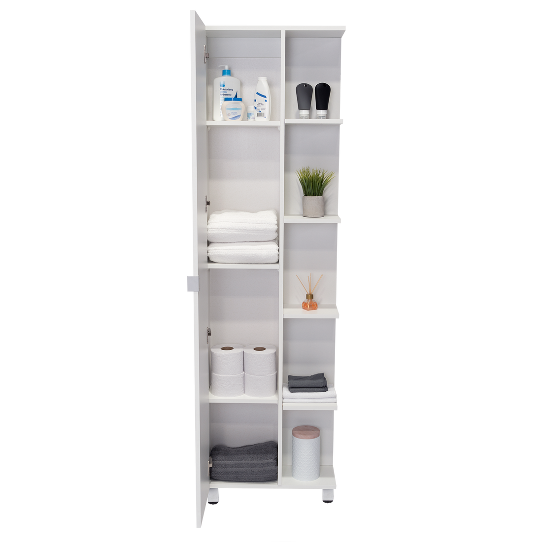 Corner Cabinet Womppi, Five Open Shelves, Single Door white-particle board