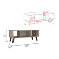 Coffee Table Plex, Two Open Shelves, Four Legs, Light Gray Finish Light Gray Particle Board