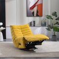 Swivel And Rocking Velvet Recliner, Reclining Chair With Adjustable Footrest And Side Pocket Yellow Velvet