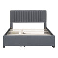 Queen Size Upholstered Platform Bed With 2 Drawers And 1 Twin Xl Trundle, Classic Headboard Design, Gray Gray Linen