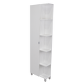 Corner Cabinet Womppi, Five Open Shelves, Single Door, White Finish White Particle Board