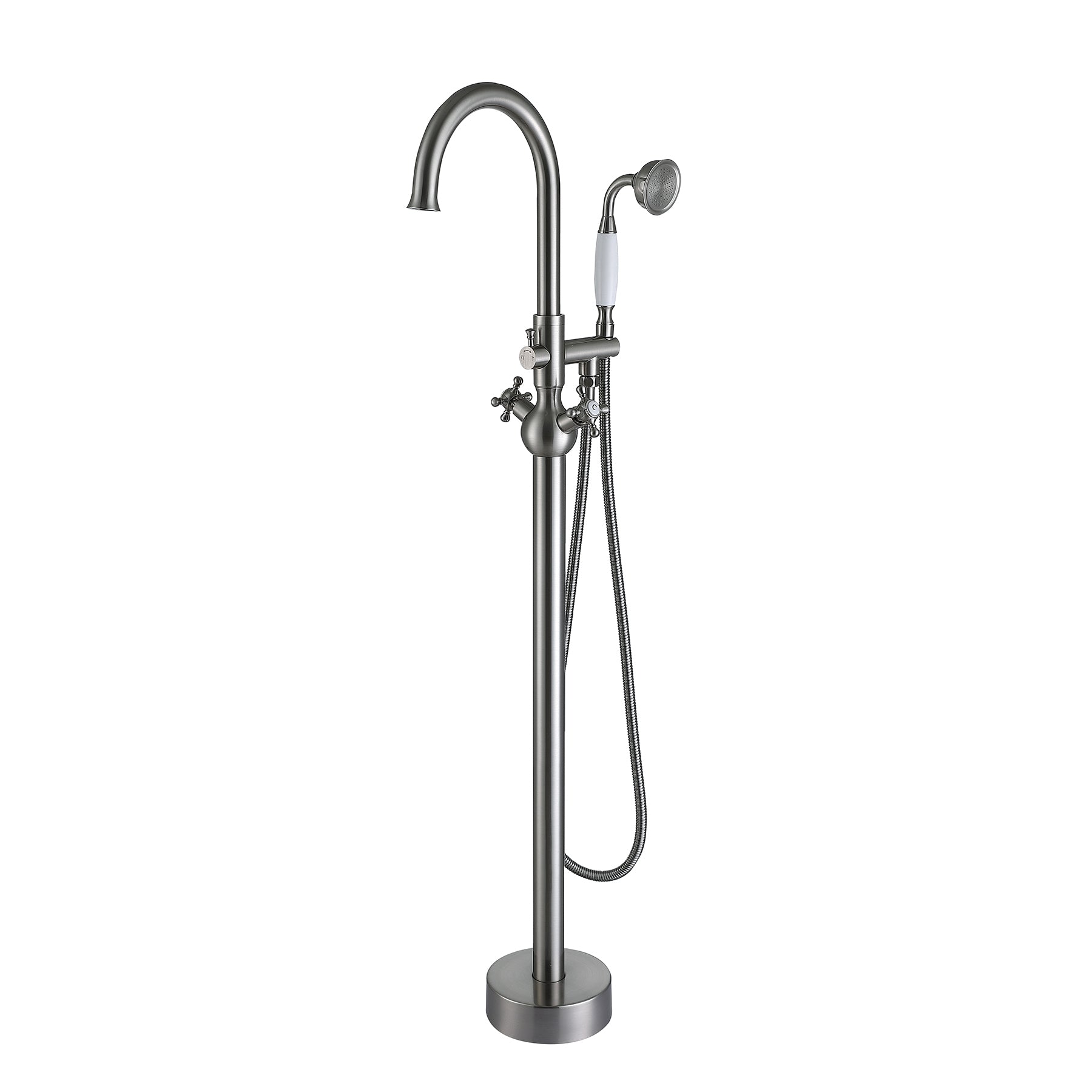 Freestanding Bathtub Faucet With Hand Shower Brushed Nickel Metal