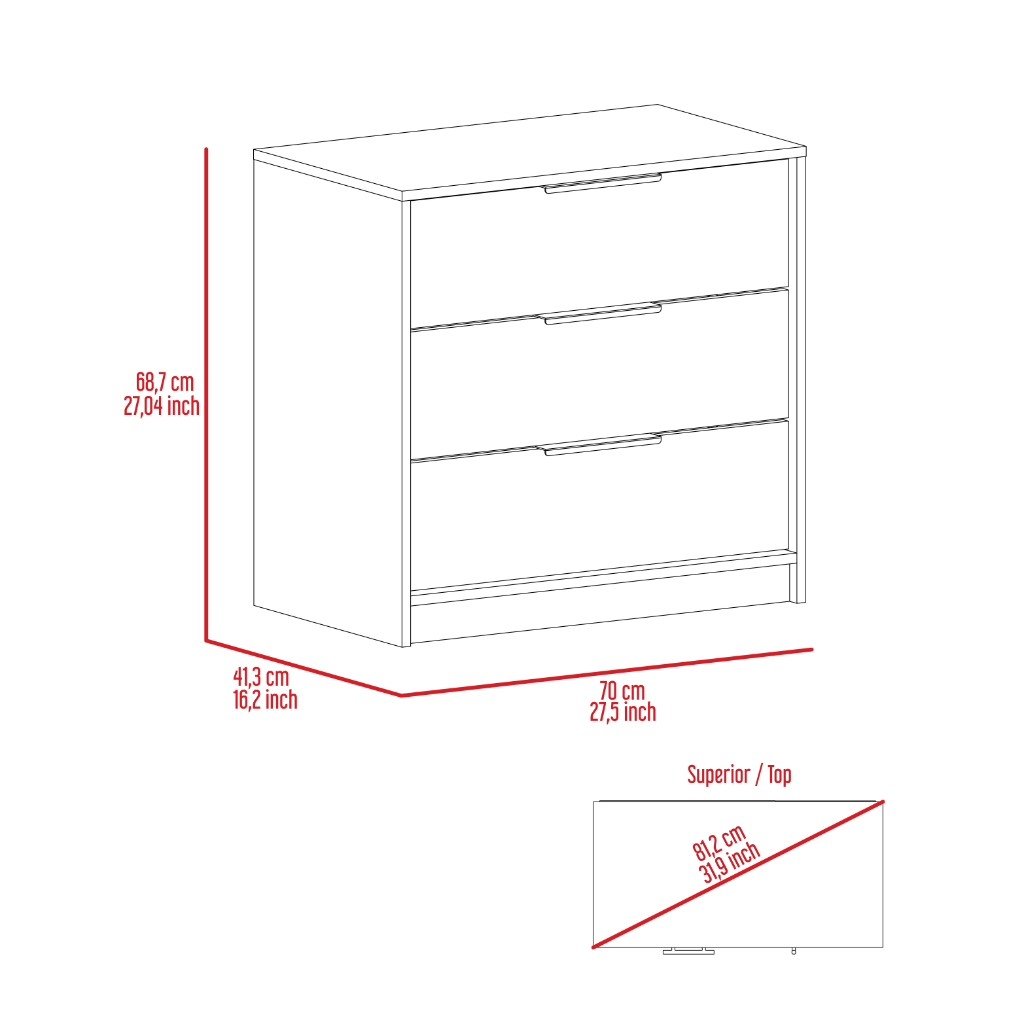 3 Drawers Dresser Maryland, Superior Top, Black Wengue Pine Finish Multicolor Particle Board