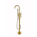 Freestanding Bathtub Faucet With Hand Shower Brushed Gold Metal