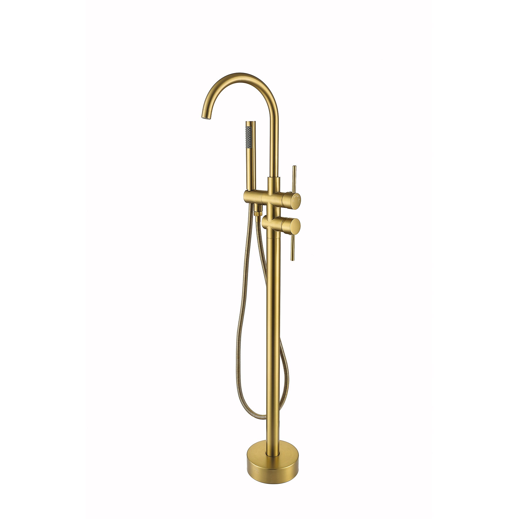 Freestanding Bathtub Faucet With Hand Shower Brushed Gold Metal