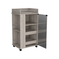 Bar Cart with Two Side Shelves Beaver, Glass Door and gray-particle board