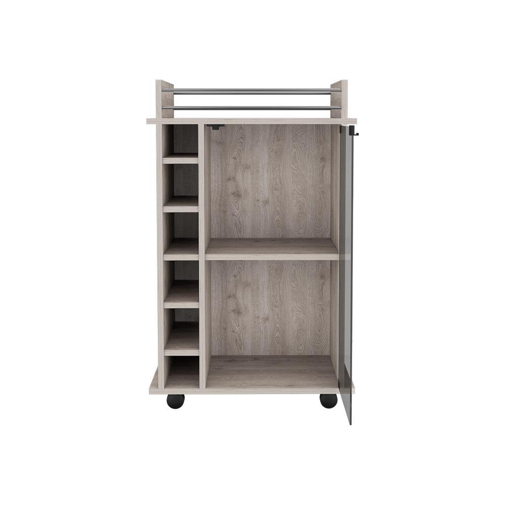 Bar Cart Baltimore, Six Wine Cubbies, Light Gray Finish Light Gray Particle Board