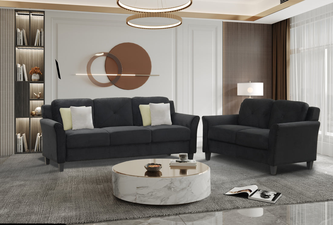 Fashion Living Room Two Piece Sofa Set, Living Room Three Seater Two Seater Antique Black Polyester