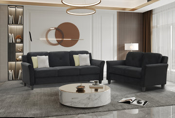 Fashion Living Room Two Piece Sofa Set, Living Room Three Seater Two Seater Antique Black Polyester