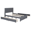 Full Size Upholstered Platform Bed With 2 Drawers And 1 Twin Size Trundle, Classic Headboard Design, Gray Gray Linen