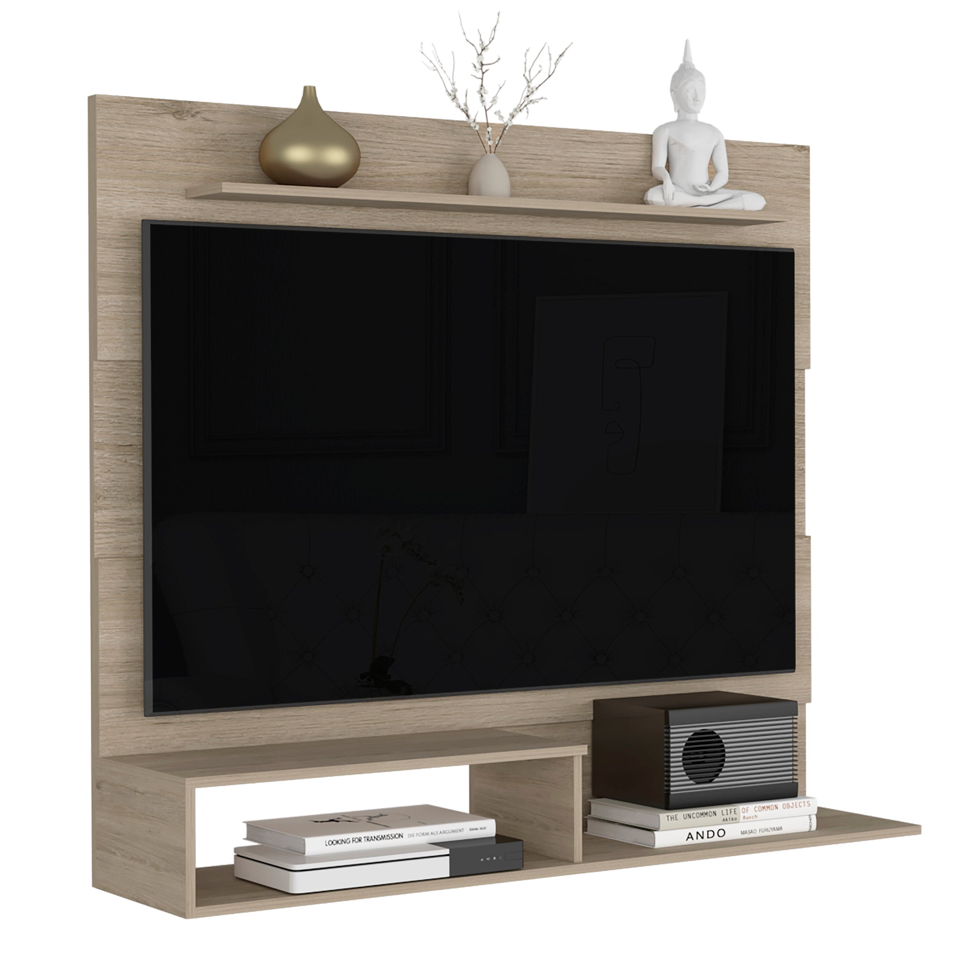 Floating Entertainment Center Albuquerque, Space For The Tv S Up 55", Light Pine Finish Beige 50 59 Inches Particle Board