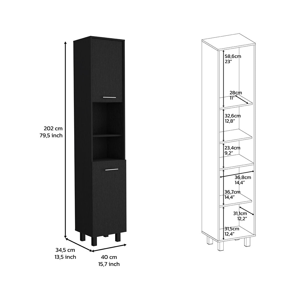 Pantry Cabinet Almada, Three Interior Shelves, Black Wengue Finish Black Particle Board