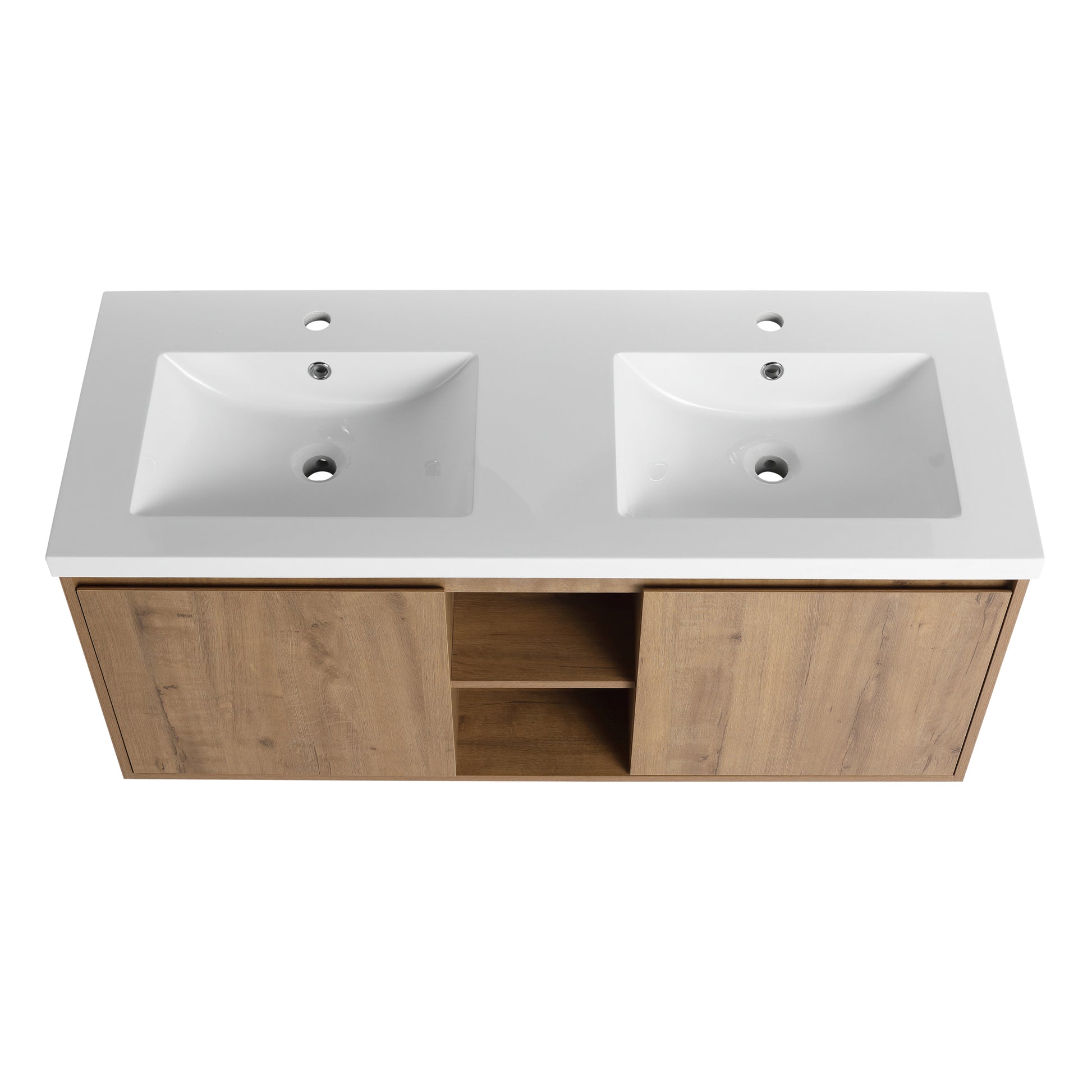 48" Wall Mounted Bathroom Vanity With Double Sink imitative oak-2-bathroom-wall