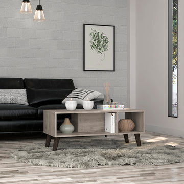 Coffee Table Plex, Two Open Shelves, Four Legs, Light Gray Finish Light Gray Particle Board