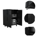 Storage Cabinet Lions, Double Door And Casters, Black Wengue Finish Gray Particle Board