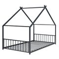 Twin Size Metal House Bed, Black Black Metal