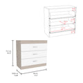 Three Drawer Dresser Lial, Superior Top, Metal Hardware, Light Gray White Finish Light Gray Particle Board