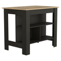 Kitchen Island Dozza, Three Shelves, Black Wengue Light Oak Finish Black Particle Board