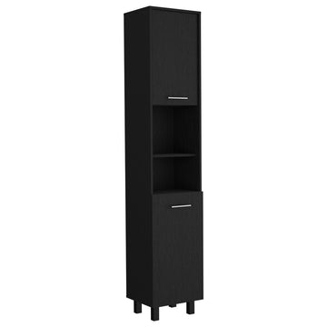 Pantry Cabinet Almada, Three Interior Shelves, Black Wengue Finish Black Particle Board