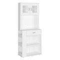 Pantry Double Door Cabinet Folbert, Three Side Shelves, White Finish White Particle Board