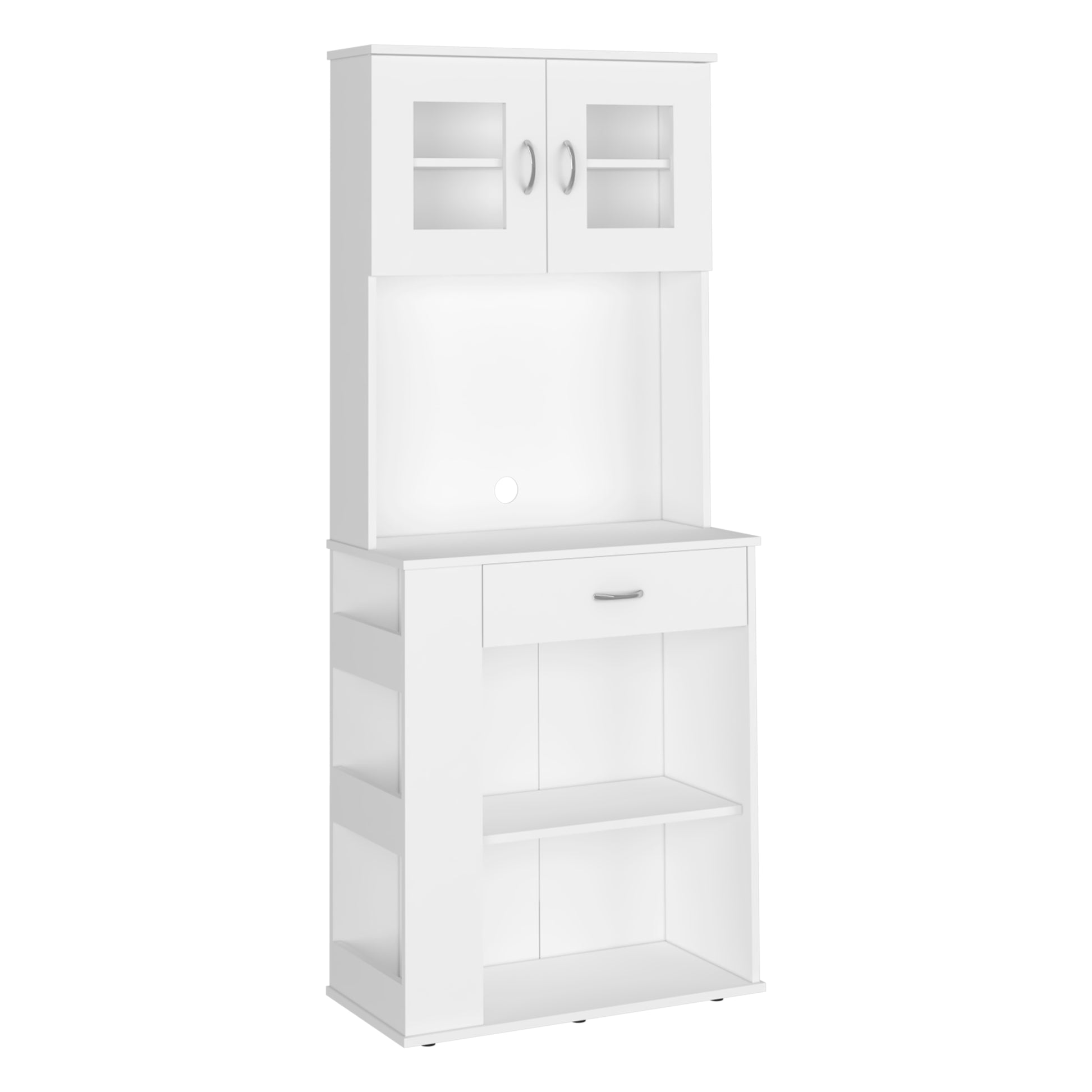 Pantry Double Door Cabinet Folbert, Three Side Shelves, White Finish White Particle Board