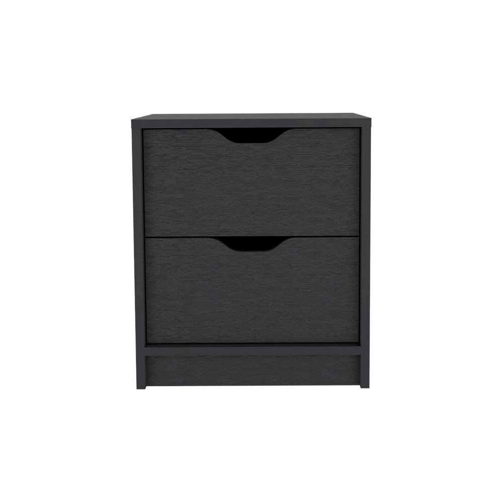 Nightstand Gandu, Two Drawers, Black Wengue Finish Black Particle Board