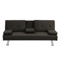 Sofa Bed With Armrest Two Holders Wood Frame, Stainless Leg, Futon Brown Pvc,Dark Brown Dark Brown Pvc