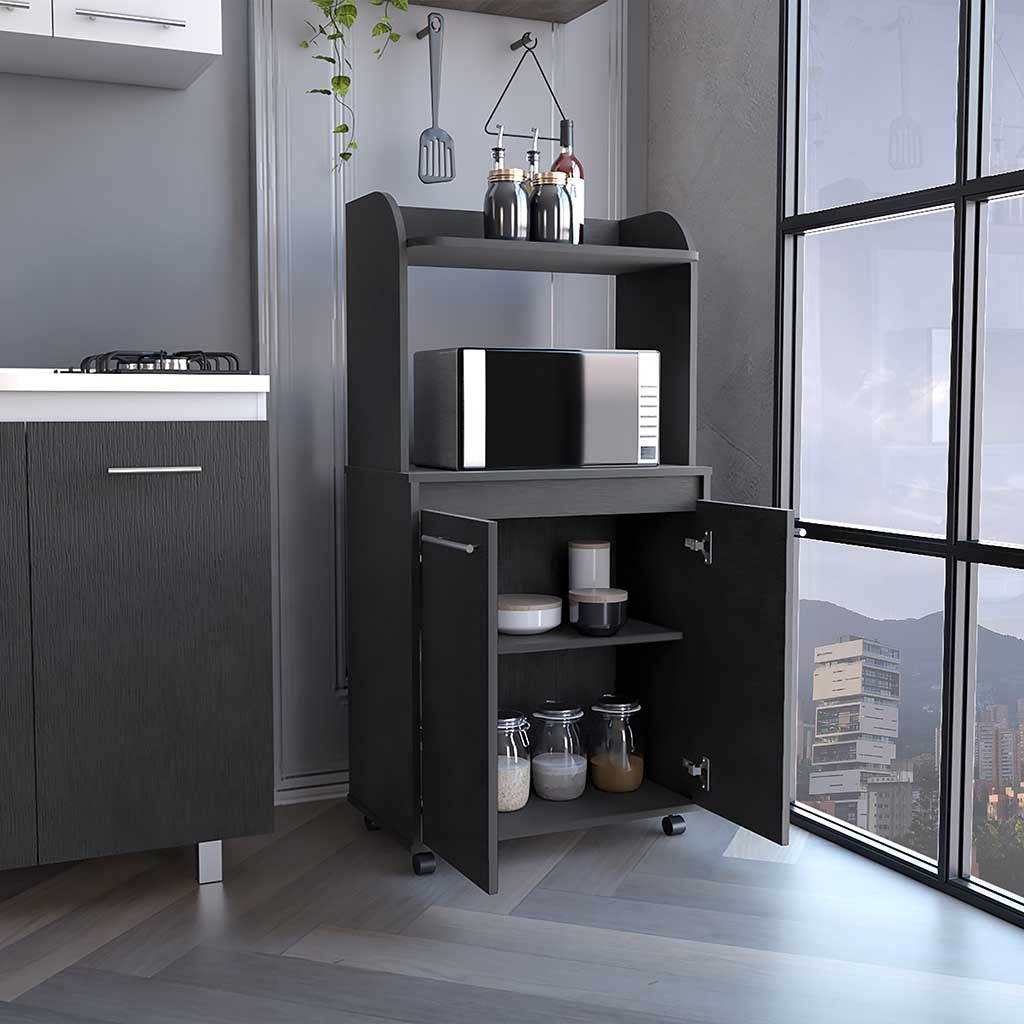 Kitchen Cart Totti, Double Door Cabinet, One Open black-particle board