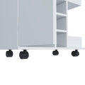 Bar Cart Wells, Four Casters, Six Wine Cubbies, Single Door Cabinet, White Finish White Particle Board