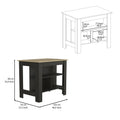 Kitchen Island Dozza, Three Shelves, Black Wengue Light Oak Finish Black Particle Board