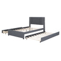 Full Size Upholstered Platform Bed With 2 Drawers And 1 Twin Size Trundle, Classic Headboard Design, Gray Gray Linen