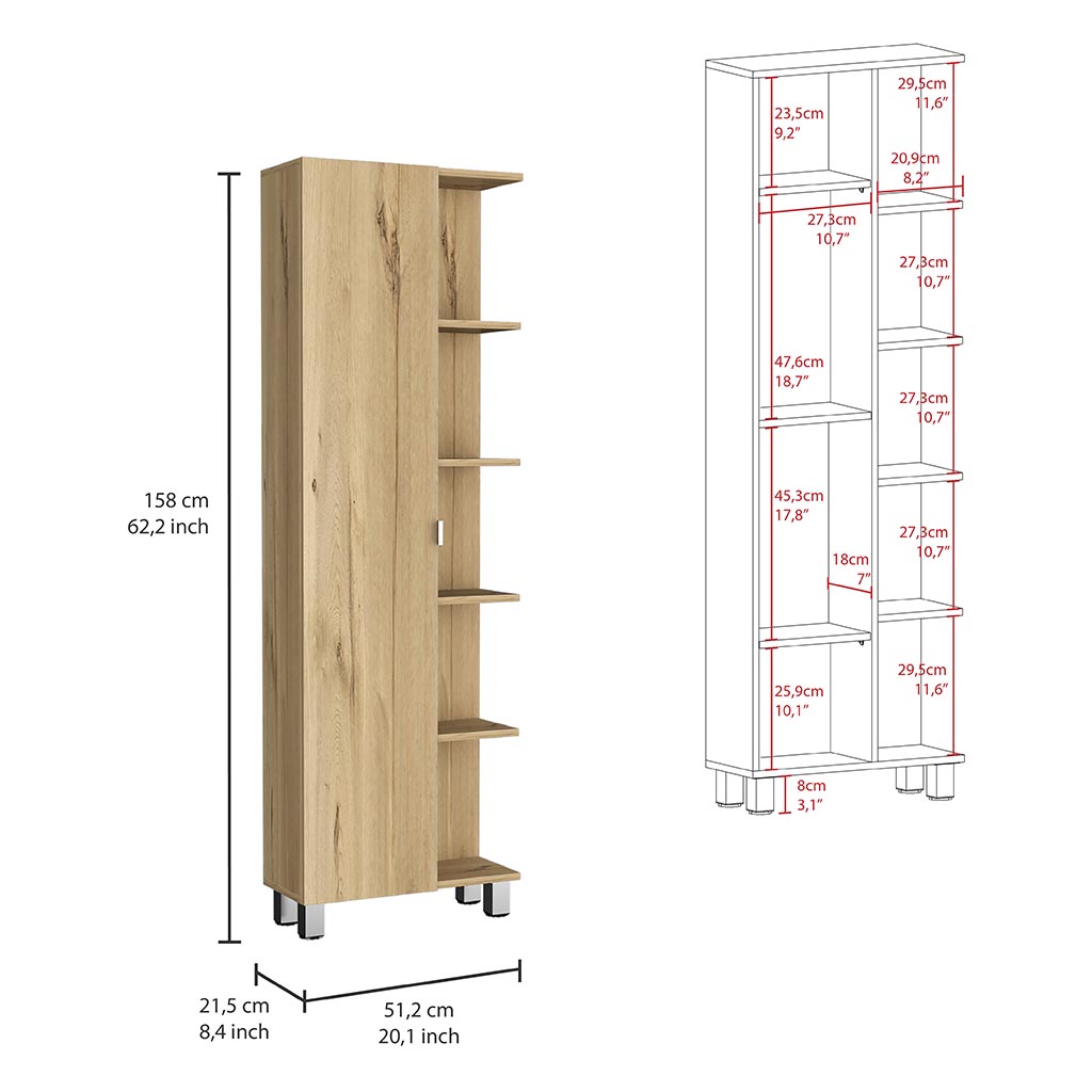 Corner Cabinet Womppi, Five Open Shelves, Single Door, Light Oak Finish Light Oak Particle Board