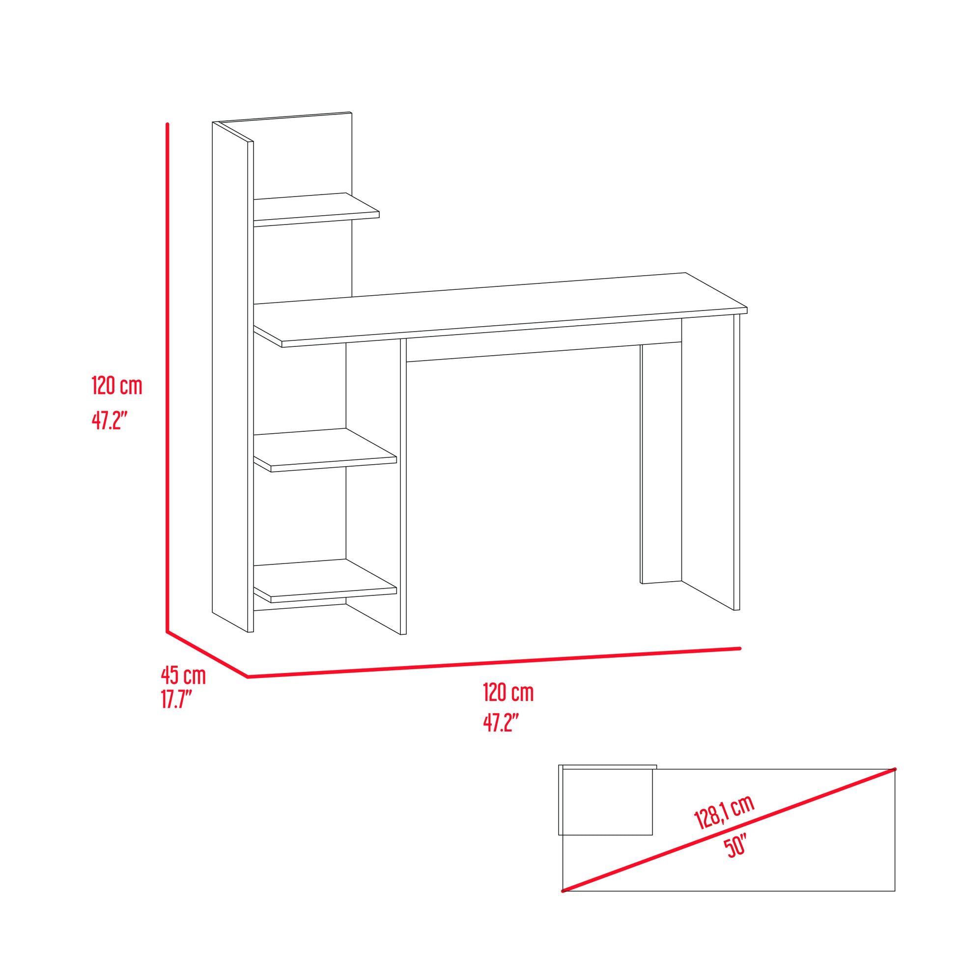 Desk Wichita, Four Shelves, Light Gray Finish Gray Particle Board