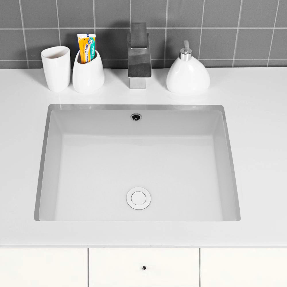 22"X15.5" White Ceramic Rectangular Undermount Bathroom Sink With Overflow White Ceramic