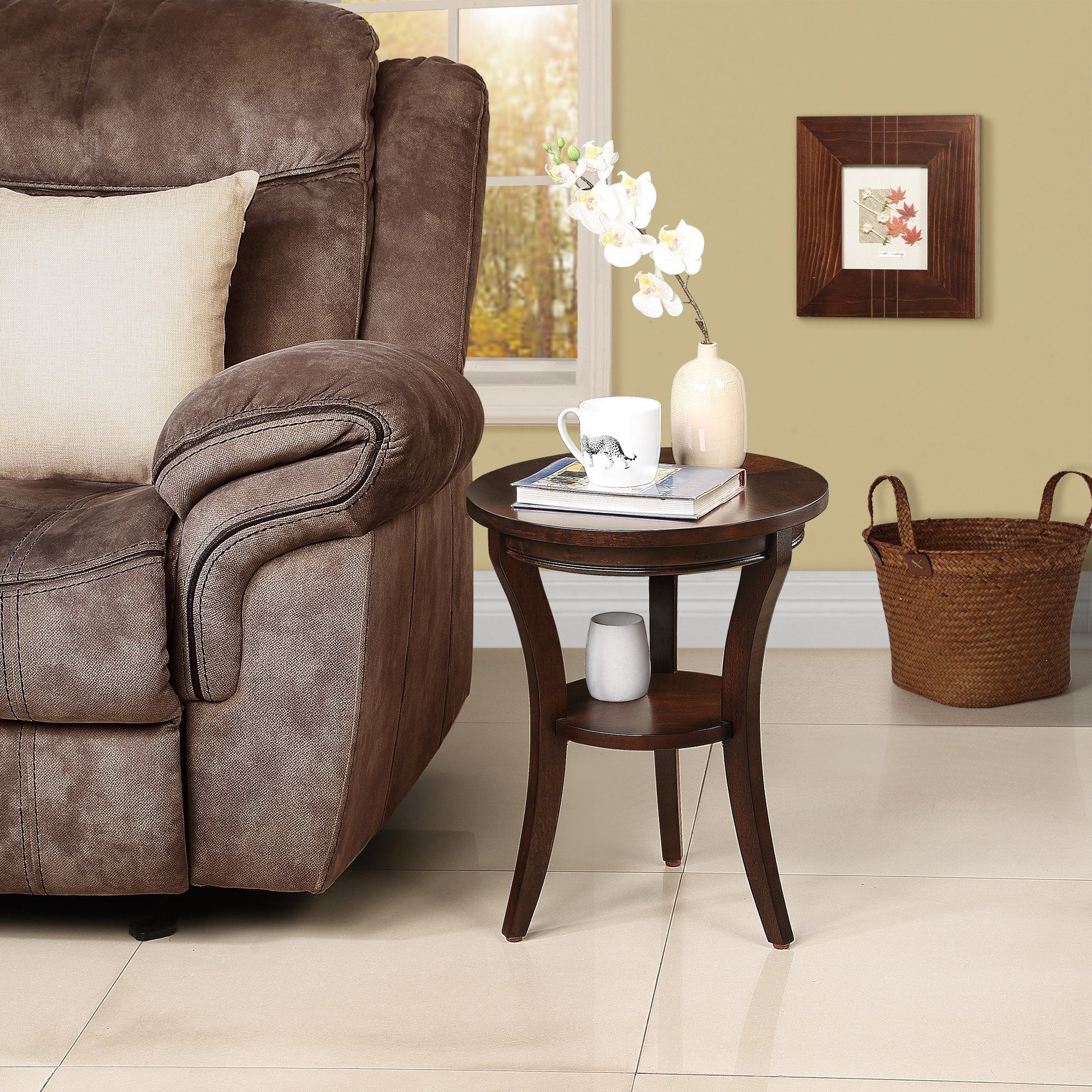 16'' Wood Round End Table, Side Table W Open Shelf, Small Sofa Side Table For Small Space, Multipurpose Accent Table For Bedroom Living Room Home Nightstand Espresso Espresso Solid Wood Mdf