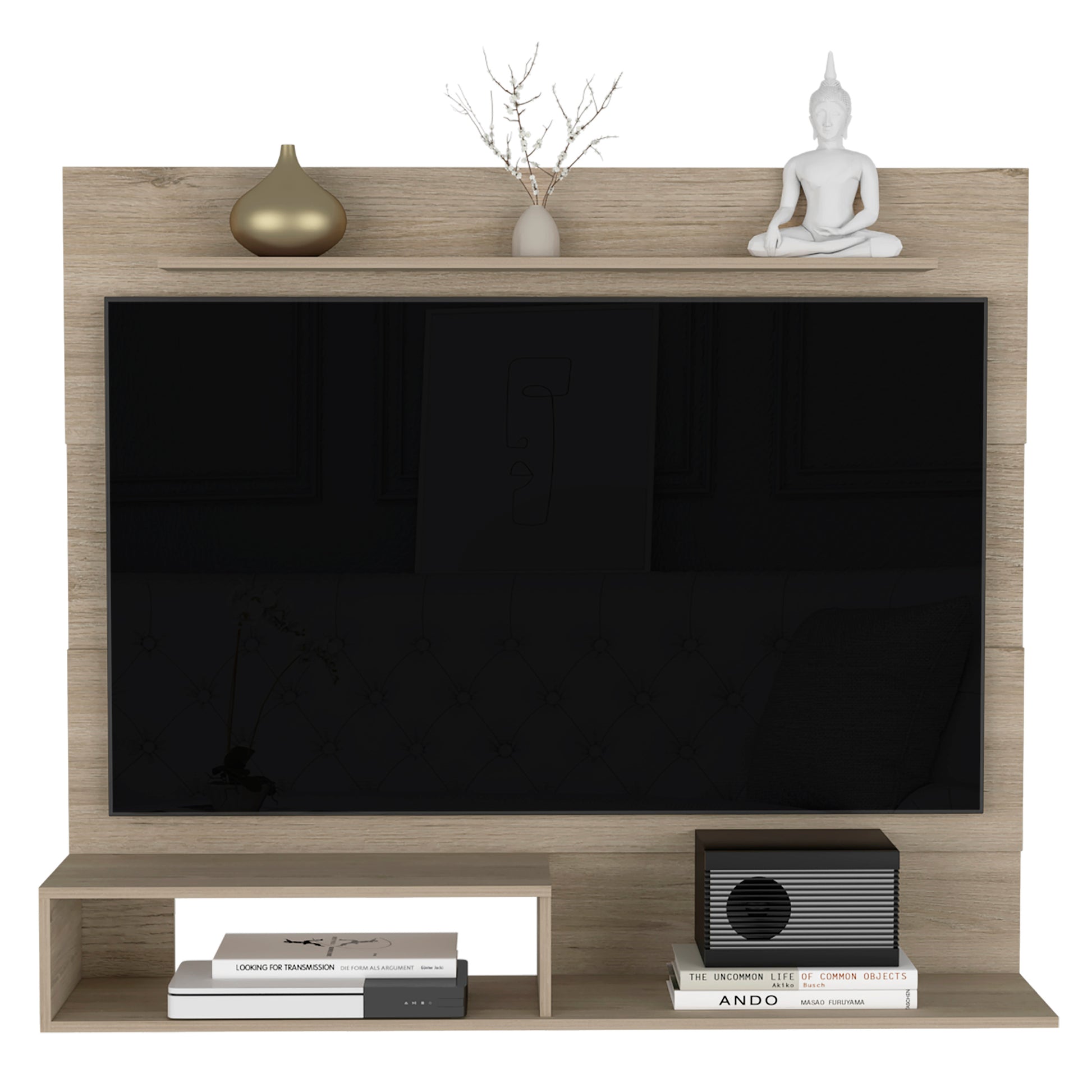 Floating Entertainment Center Albuquerque, Space For The Tv S Up 55", Light Pine Finish Beige 50 59 Inches Particle Board