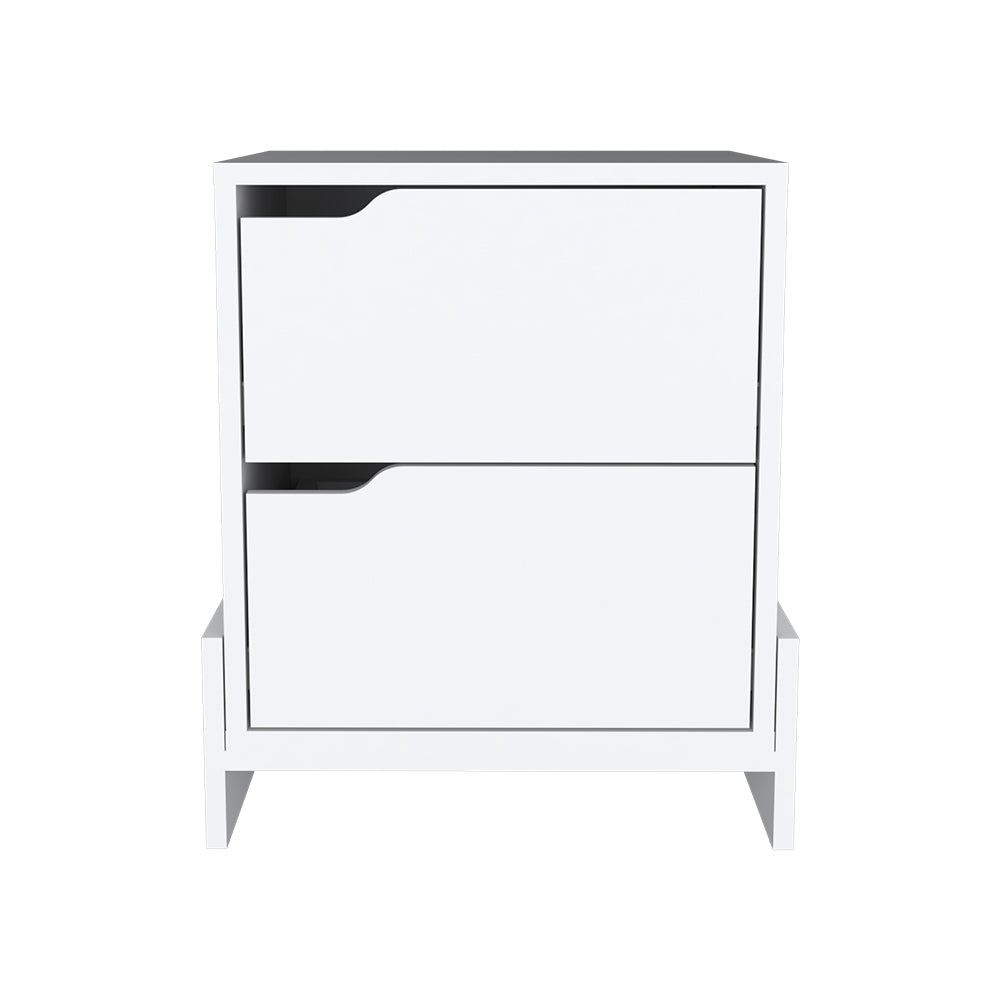 Nightstand Brookland, Bedside Table With Double Drawers And Sturdy Base, White Finish White Particle Board