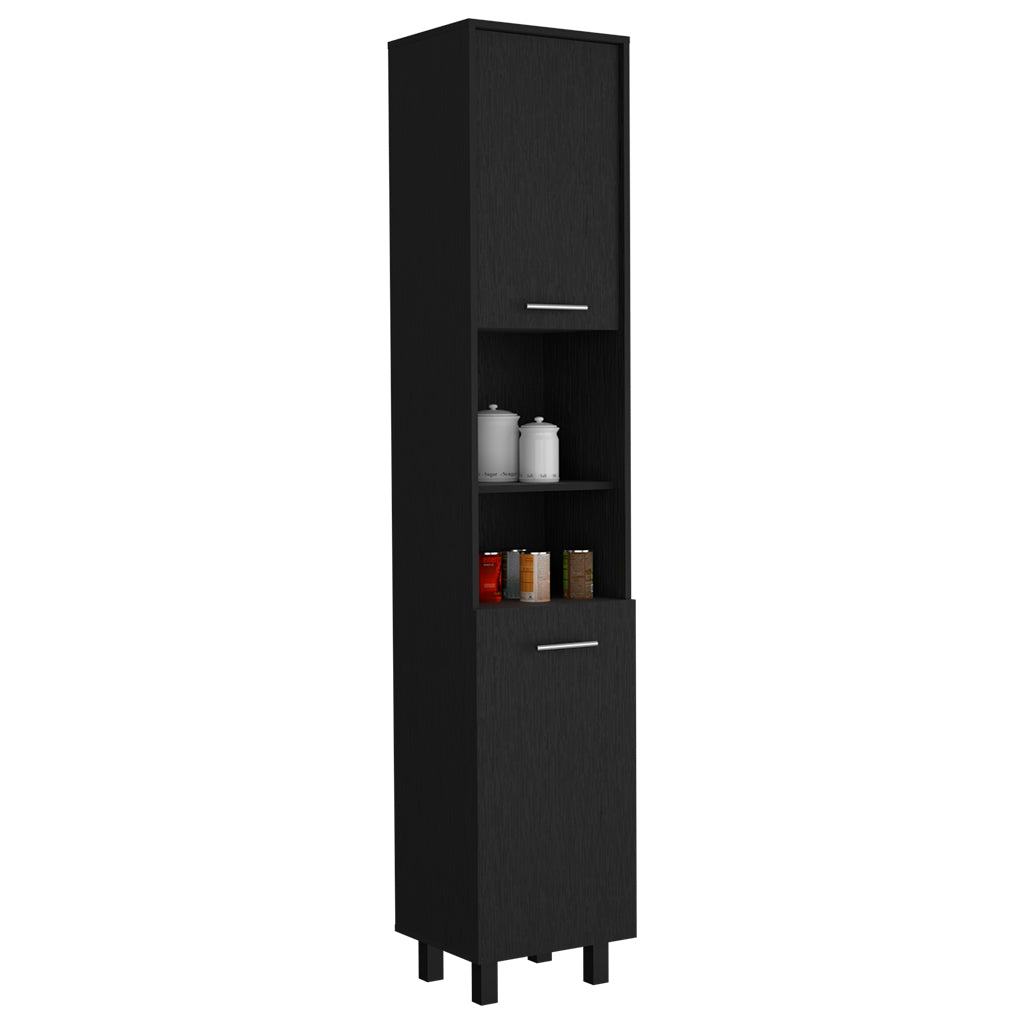 Pantry Cabinet Almada, Three Interior Shelves, Black Wengue Finish Black Particle Board