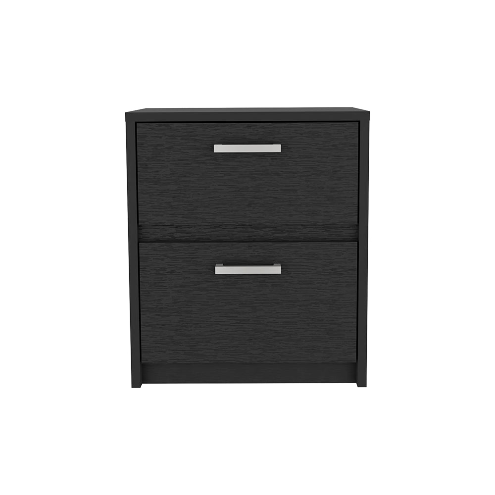 Nightstand Chequered, Two Drawers, Black Wengue Finish Black Particle Board