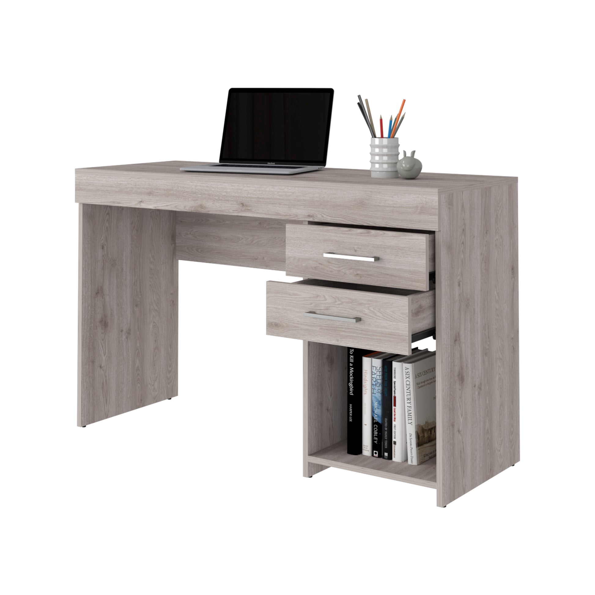 Computer Desk Limestone, Two Drawers, Light Gray Finish Light Gray Particle Board