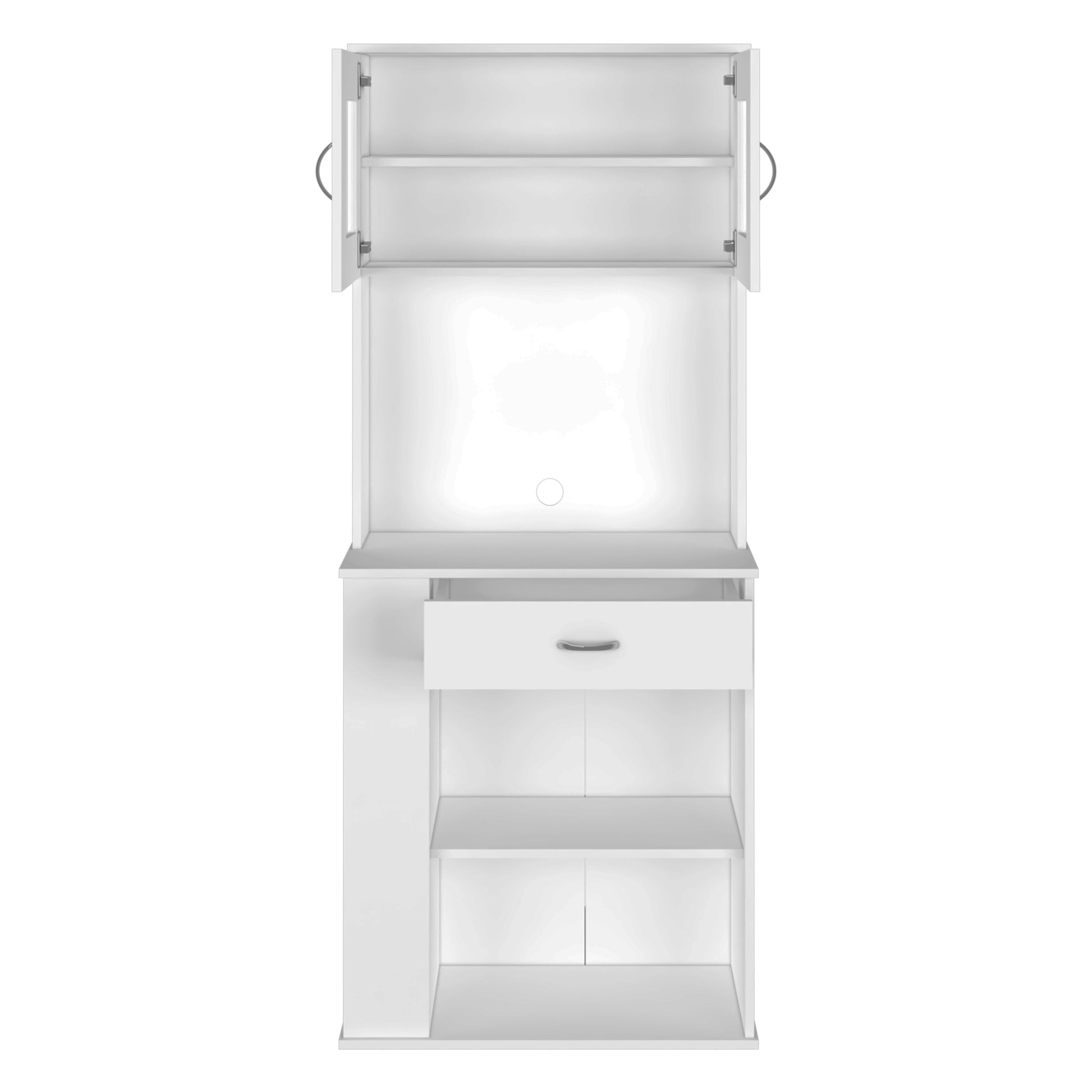 Pantry Double Door Cabinet Folbert, Three Side Shelves, White Finish White Particle Board